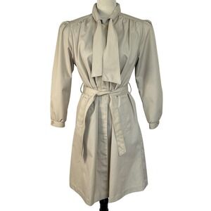 Vintage 80's Sophisticate Miss Trench Coat Tie Neck Belted Long Sleeve‎ Women 8